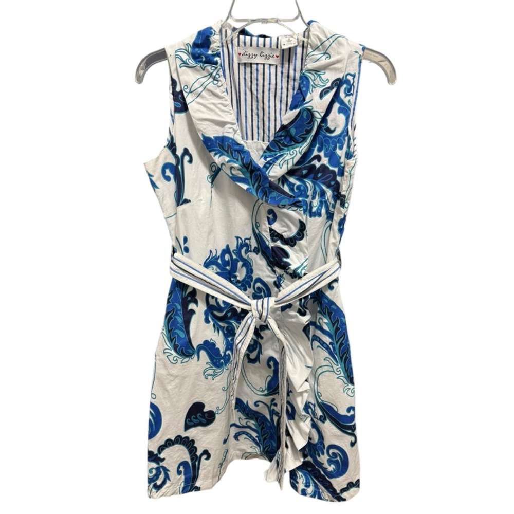 Blue and White Sleeveless Mini Dress